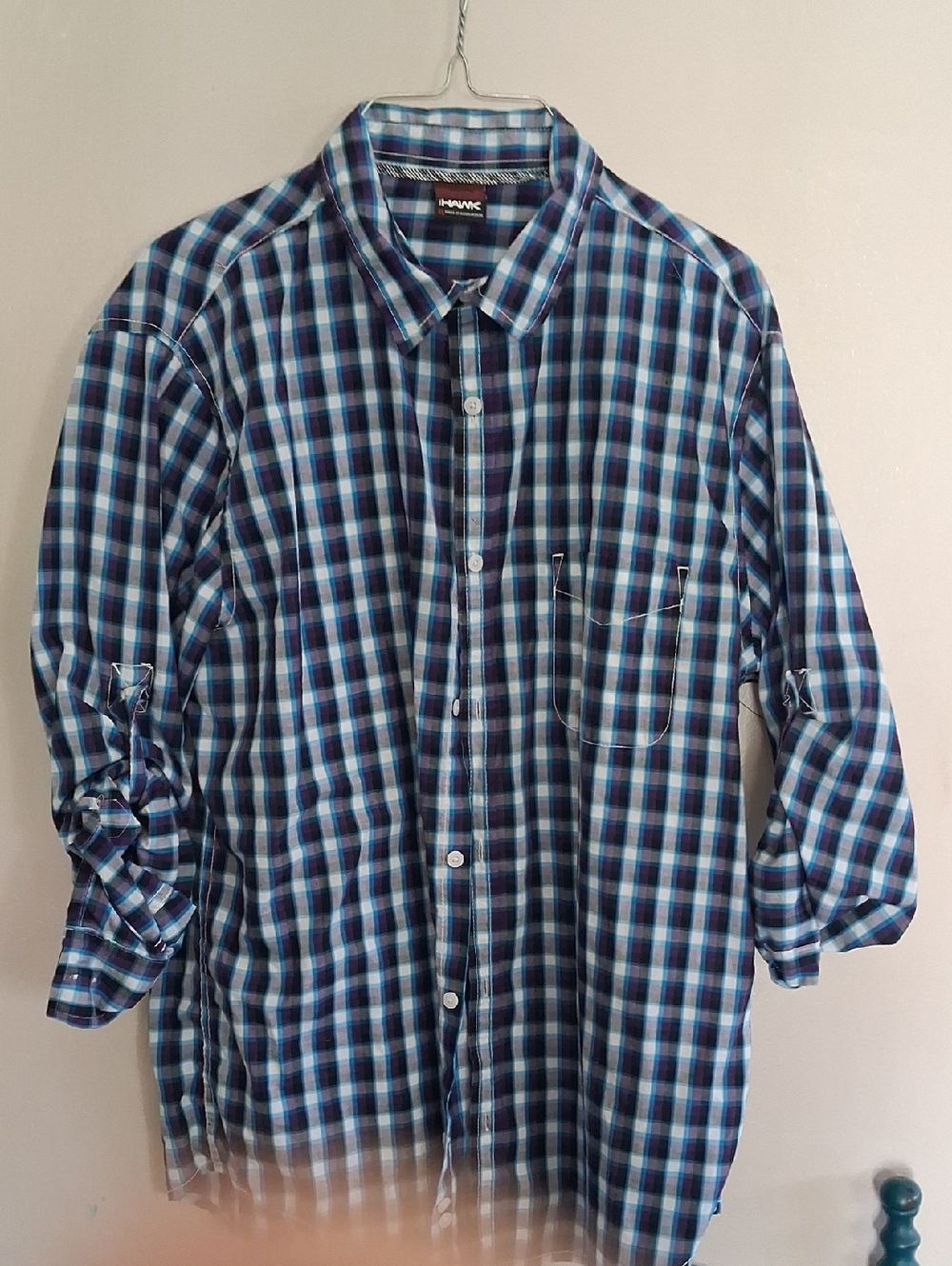 Tony Hawk Men's Navy and Light Blue Plaid Button-Down Shirt